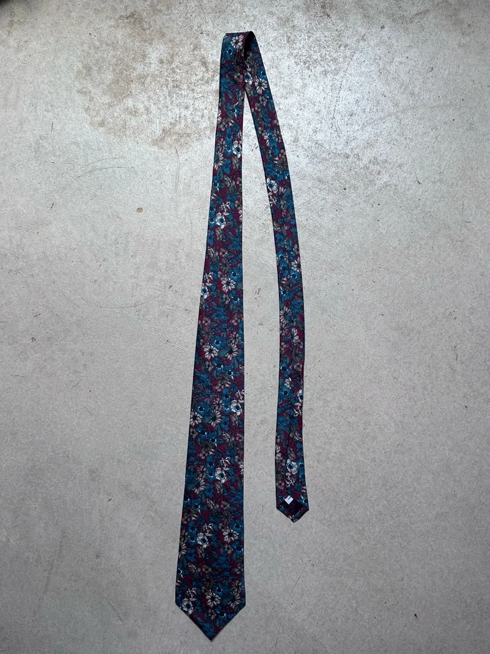 Salvatori 100% Silk Floral Necktie Blue Burgundy Tan Men’s Classic Wide Tie